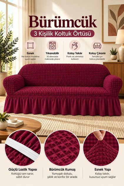 Bürümcük Armchair, Sofa, Sofa Bed Cover, Sofa Cover 3-Piece