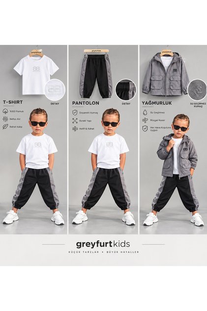Hooded T-Shirt and Seasonal Coat Three-Piece Boys' Set