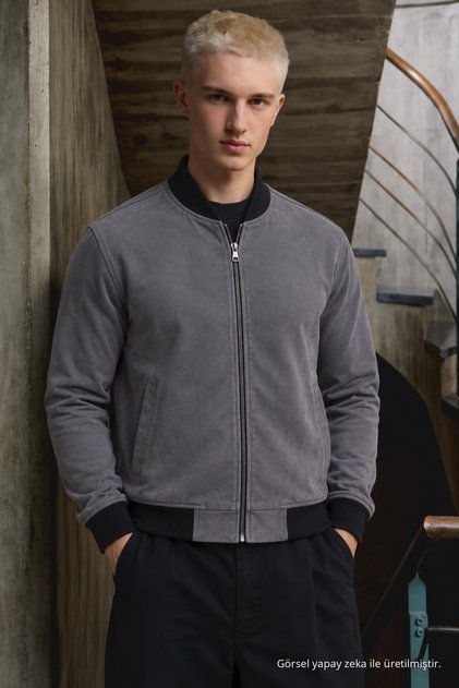 Ανδρικό σουέτ μπουφάν με φερμουάρ, Casual Bomber SMOKED Jacket