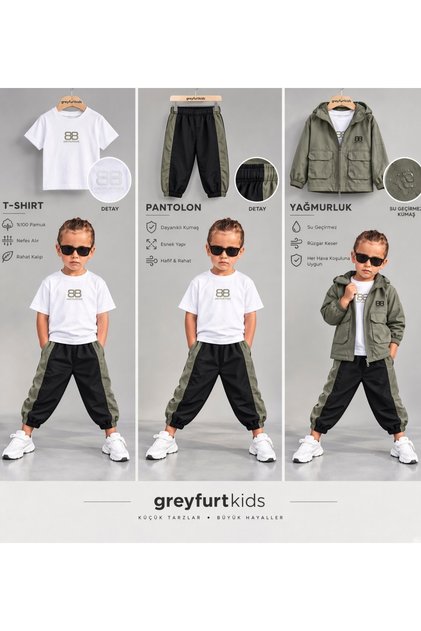 Hooded T-Shirt and Seasonal Coat Three-Piece Boys' Set