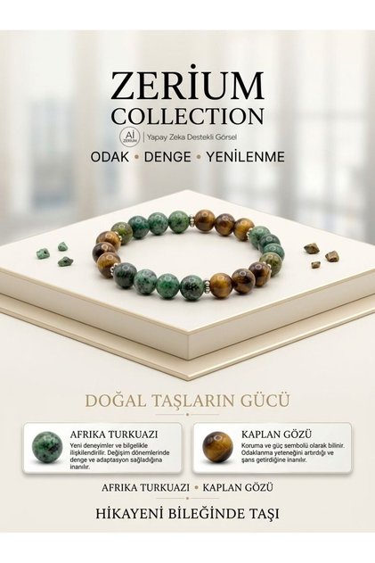 Real Natural Stone Bracelet Focus - Strength and Balance African Turquoise Tiger's Eye Stone