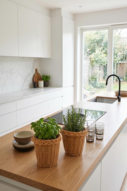 Modern Rattan Saksı Kabı 2'li Set - Banyo ve Mutfak Dekoratif Sepet