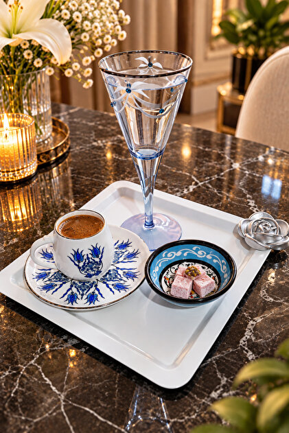 1 Piece White 🌸 Mat Silver Floral 🌸 Scratch-Resistant & Does Not Leave Fingerprints 🌸 Coffee Presentation Tray 🌸 Metal Tray