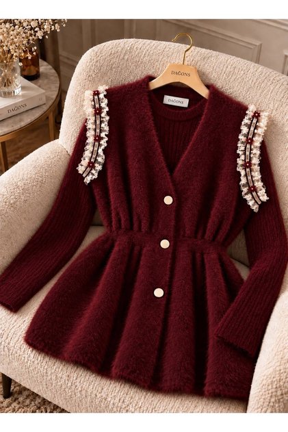 Elastic Waist Buttoned Beard Knitwear Women's Floral Vest