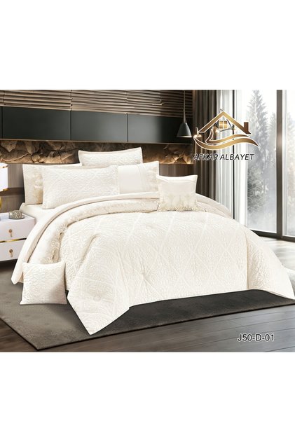 Luxury Jacquard Bedspread 8 Pieces Quilted Bedspread with Filling and Fitted Sheet - Bedding Set
