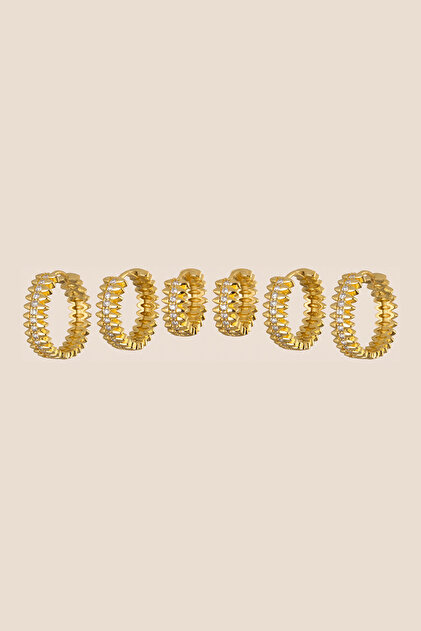 Gold Color Zircon Stone Geometric Shaped 6-Piece Hoop Earring Set