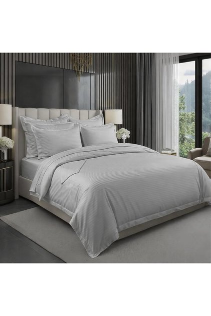 6 pcs Striped Duvet Cover Set king Size 240x260 Bedding Set – 1 Fitted Sheet, 1 Quilt Cover, 4 Pillowcases, Gray