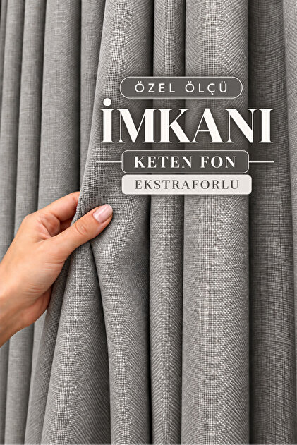 Gri Premium Keten Fon Perde Ekstrafor Büzgülü PİLESİZ Her Odaya Uygun Bohem