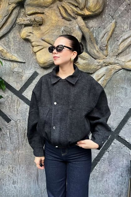 Snap Detailed Zippered Bomber Jacket Sun568