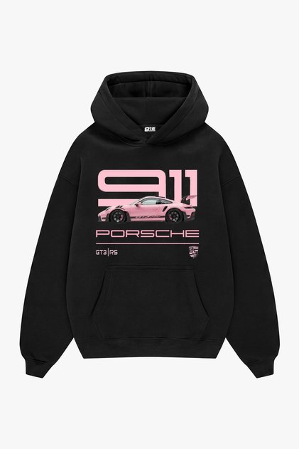 911 Pink Printed Black Oversize Unisex Hoodie
