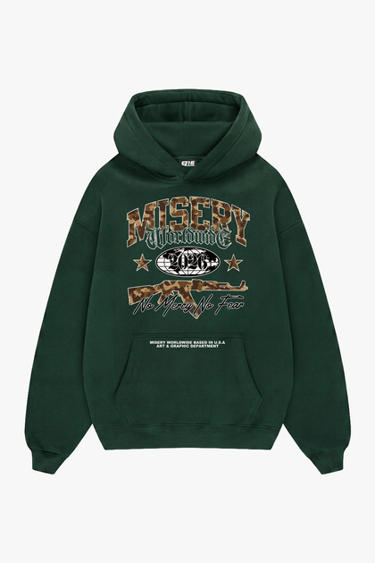 Misery Worldwide Printed Oversize Unisex Dark Green Hoodie