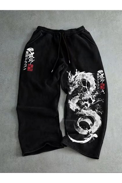 Street Fashion 3 Threaded Wide Leg Printed Sweatpants Alt