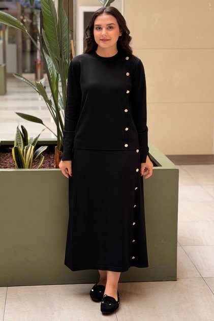Tunic and Skirt Mercerized Tunic with Button Detail