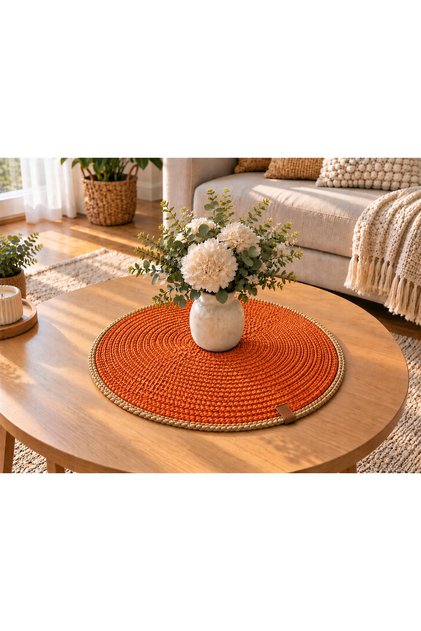 42X42 cm Round Runner Cord Rope Handmade Decorative Cover for Coffee Table