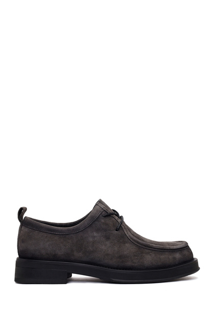 Men's Gray Lace-Up Thick-Soled Suede Leather Casual Shoes Wm680032Ds