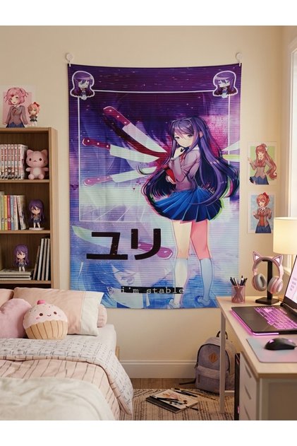 Owl Bag Doki Doki Literature Club Yuri Patterned Design Wall Tapestry