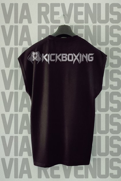 Kickboxing Back Printed Zero Sleeve Crew Neck Sports Tshirt