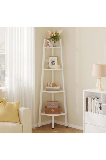 Hoctieon Corner Shelf, 4-Tier Corner Bookshelf, Rustic Ladder Shelf, Industrial Display Stand for Li