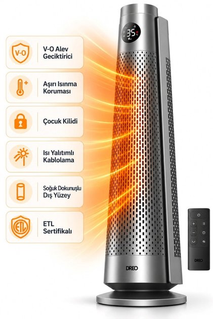 Solaris Akıllı Elektrikli Isıtıcı 2000 W Sessiz Hızlı Isıtma ve Dijital Termostat
