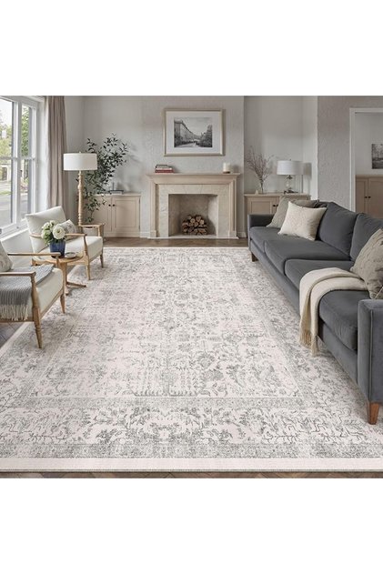 PureCozy Vintage Carpet 300x400cm Grey Washable Anti Slip Area Rug