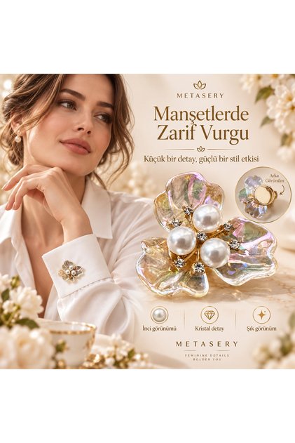 Yeni Trend İnci Görünümlü Kalp Düğme Broş, Gold Detaylı Siyah Düğme Kapağı, Gömlek Bluz Düğme Klipsi