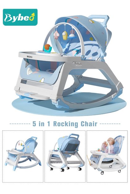 5 in 1 Multifunctional Baby Rocking Chair, Booster Seat, Dinning Dining Chair for Kids, Toddler Stroller With Sunshade Shede, Music and Hanging Toys