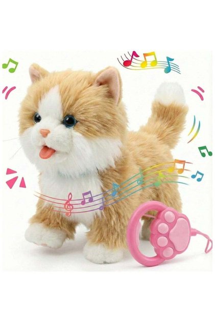 Walking & Singing Cat Toy for Kids Brown – Remote Control Leash Electronic Pet Cat Kids Toy | Interactive Walking Plush Toy with Music & Sound