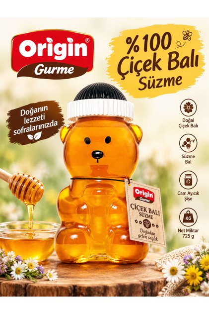 Gurme %100 Çiçek Balı Süzme Cam Ayıcık 725 g