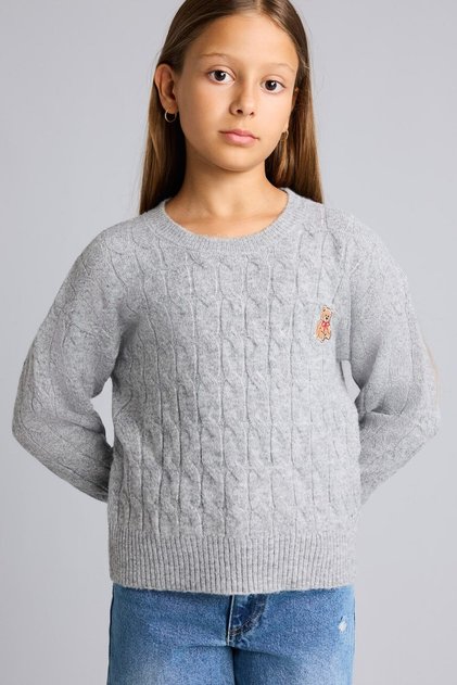 Crew Neck Hair Braid Embroidered Sweater Girls H5637A826Au