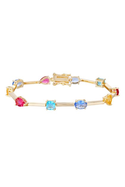 Gold-Plated Rainbow Gemstone Bracelet for Women – Non-Tarnish Waterproof Multicolor Cubic Zirconia Chain, Hypoallergenic Luxury Jewelry Gift