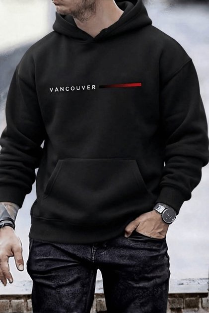 Men's Three Thread Ribbed Black Vancouver Sweatshirt Hoodie
