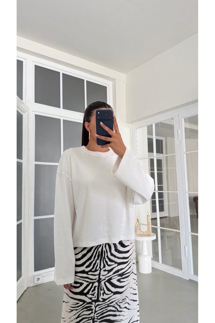 Beyaz İspanyol Kol Basic Bluz GAUS-02108