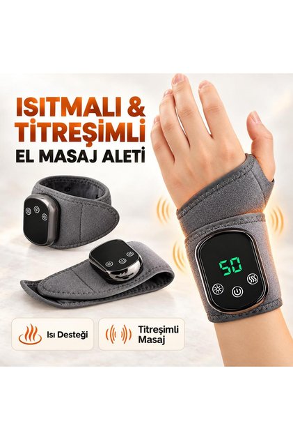 Isıtmalı Titreşimli El Bilek Masaj Aleti Şarjlı 5 Isı Ayarlı 3 Kademeli Masaj Destekli