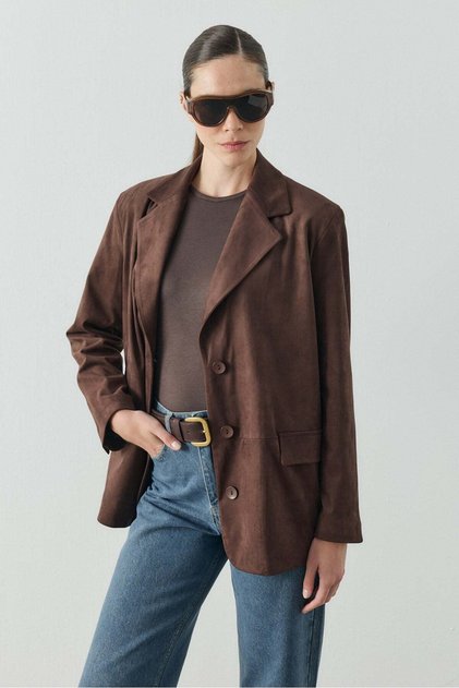 Acı Kahve Regular Fit Süet Blazer