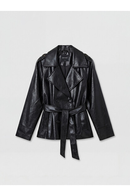 Women's Leather-Look Coat with Belt for Style Enthusiasts from Uzg Store