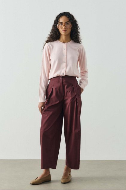 Bordo Pile Detaylı Crop Boy Gabardin Pantolon
