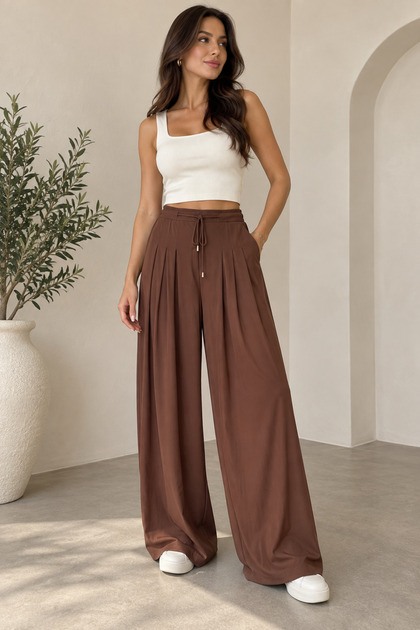 KADIN BELİZA KUMAŞ ÖN PİLELİ BOL PAÇA PANTOLON