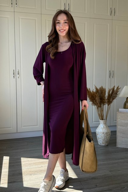 Sandy Fabric Dress Cardigan Set