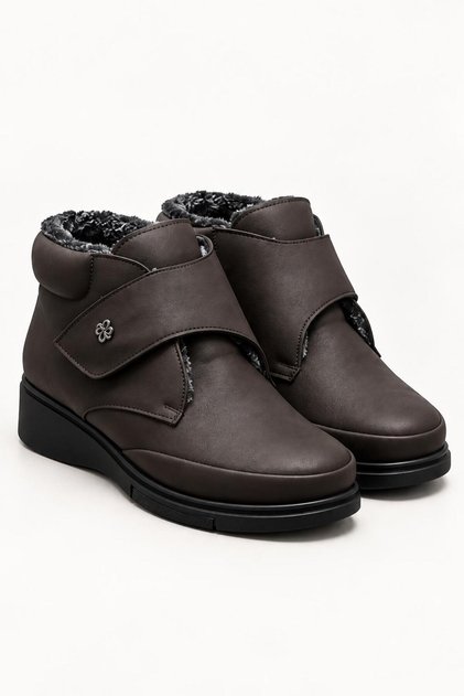 Daria Brown Nubuck Women's Comfortable Mother's Shoes Boots with Fur Inside and Velcro Straps