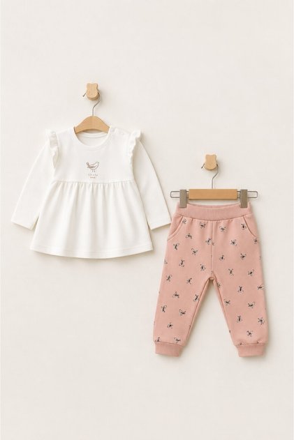 Baby Girl Animal Patterned Sweatshirt Pants 2-Piece Top and Bottom Baby Set 3 Months-36 Months
