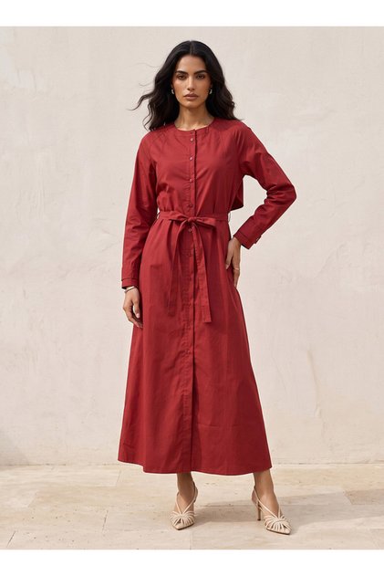 Smart Maxi Shirt Dress with Mandarin Collar