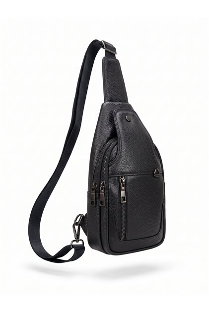 Genuine Leather Men's Crossbody Chest Bag - Multi-Compartment Body Bag Sling Bag