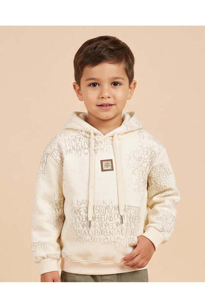Boys Ivory Graphic Print Bonded Hoodie