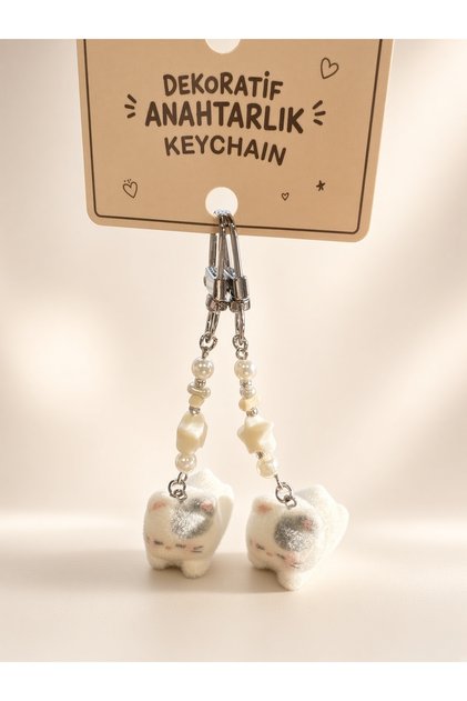 Plush Furry Couple Cute Cat Charm Keychain Comes in a Pair of 1 Piece