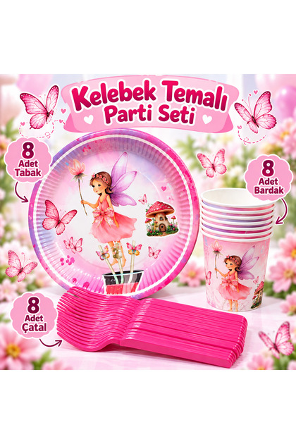 Kelebek Temalı Peri Kızı Tabak Bardak Set