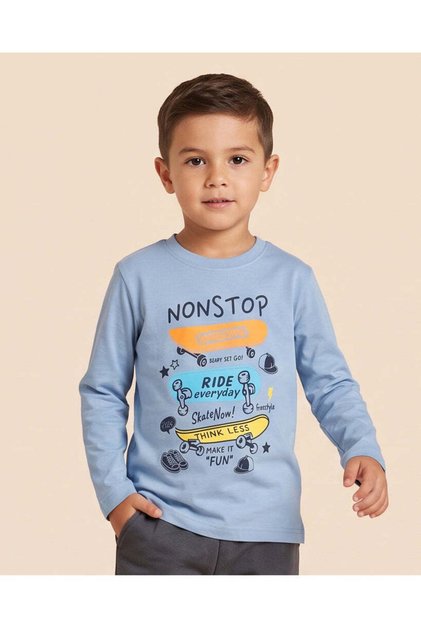 Boys Blue Printed Long Sleeve T-Shirt