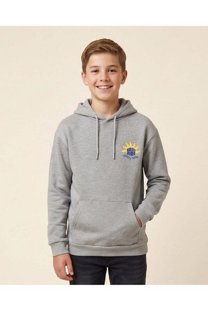 Senior Boys Grey Printed Hooded Sweatshirt