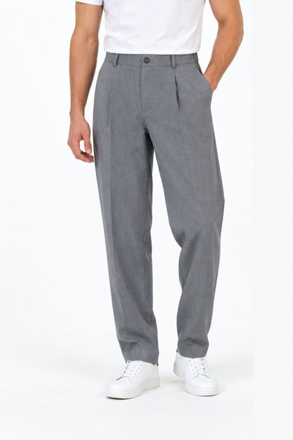 Battal Size Men's Lycra Regular Fit Fabric Trousers Dark Gray