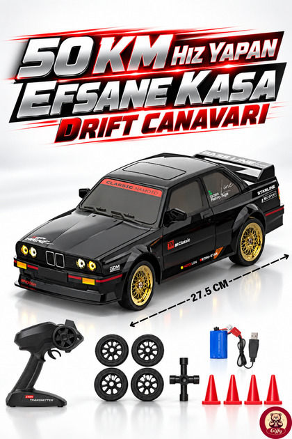 Oyuncak Uzaktan Kumandalı 50 KM/H Hızlı Drift Araba ESP Denge Sistemli 370 Motorlu Şarjlı LED Işıklı RC Araba 27,5 cm