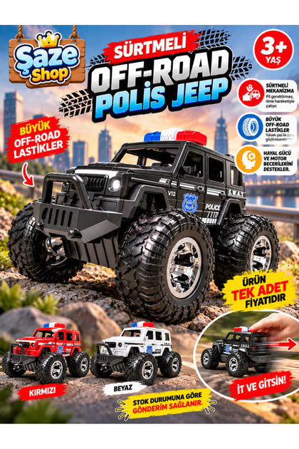Sürtmeli Off-Road Polis Jeep Büyük Tekerlekli Arazi Aracı 3+ Yaş – Tek Adet